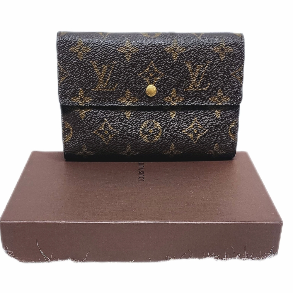 Full Set Louis Vuitton Monogram Canvas Compact Wallet - Brown and Gold